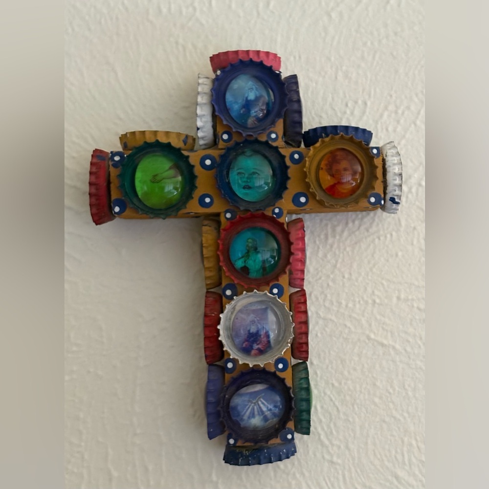Mexican Folk Art Bottle Cap Cross